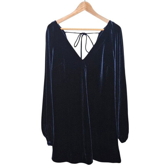 Free People size S Misha Velvet Mini Dress Navy Double V-Neck Whimsigoth Y2K - Picture 1 of 14